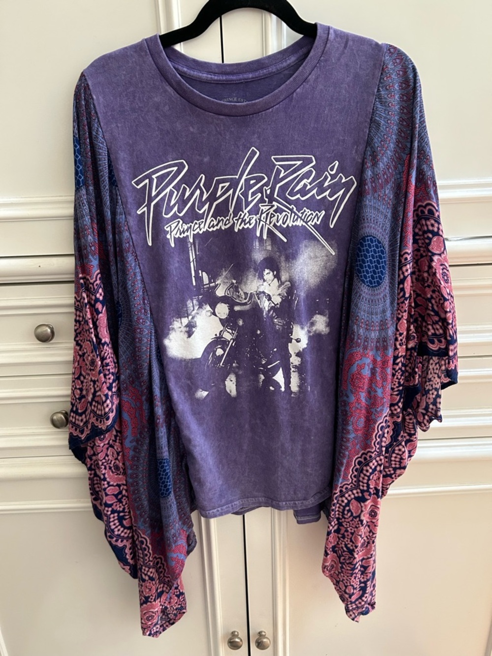 Upcycled Purple Purple Rain Graphic Tee with Boho Sleeves